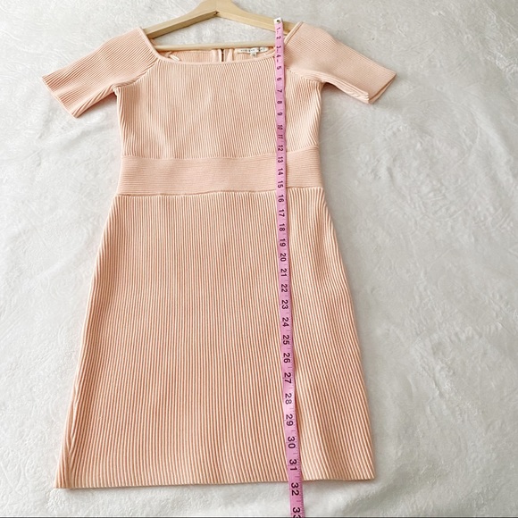 Pink Ribbed Short Sleeve Square Neck Bodycon Mini Dress - Picture 7 of 9